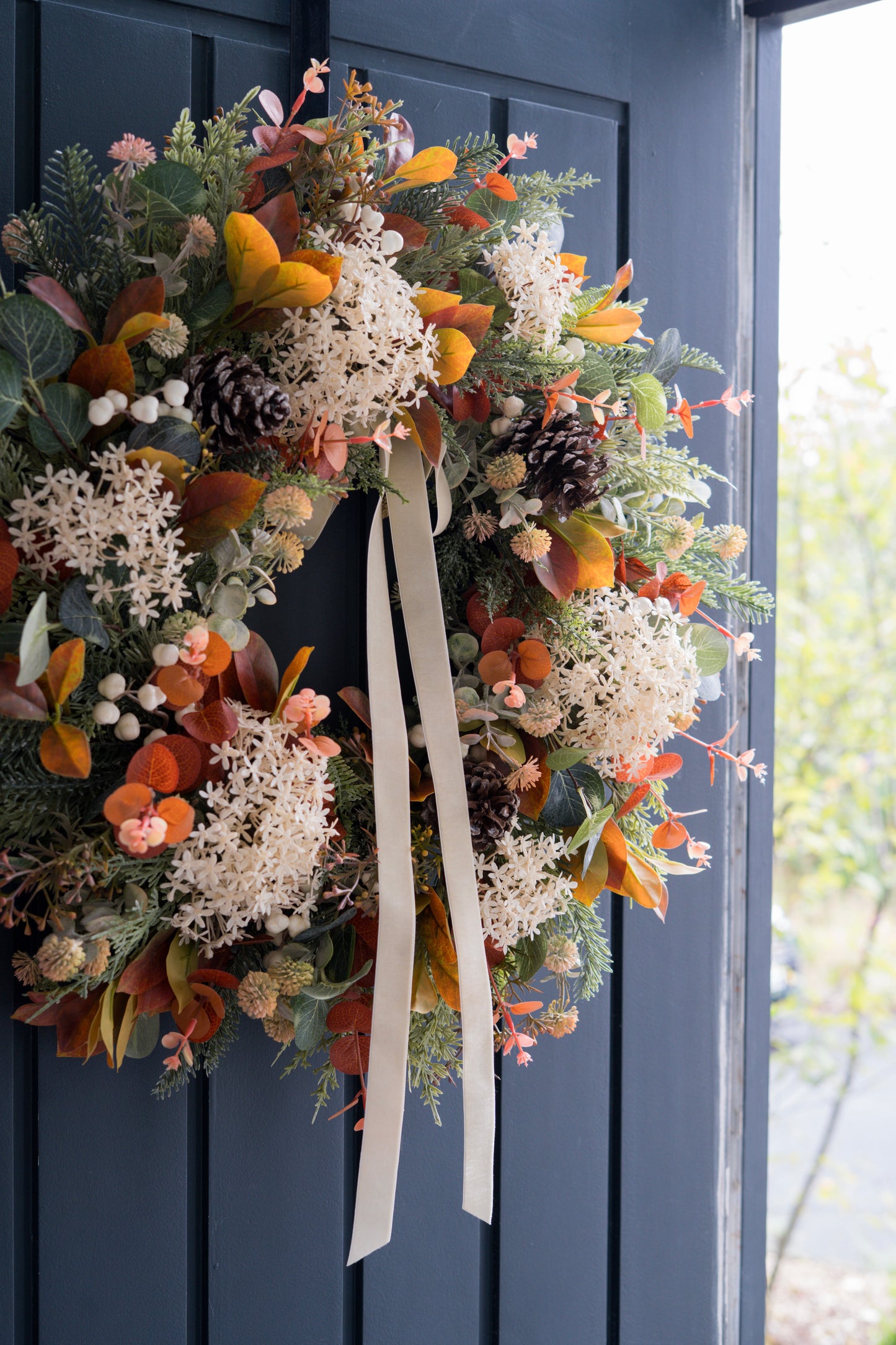 Faux ivory elderberry wreath
