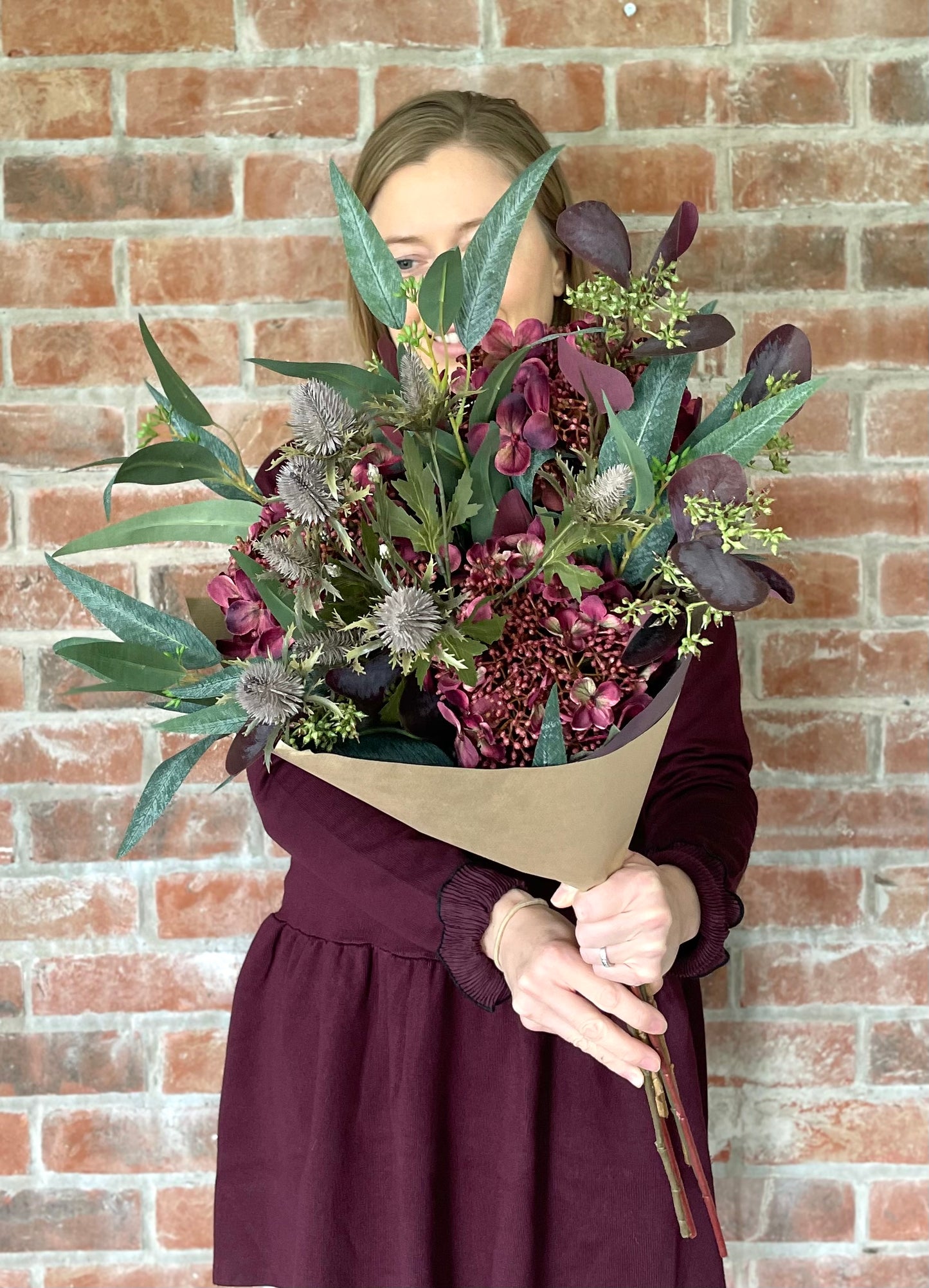 Mulberry hydrangea arrangement