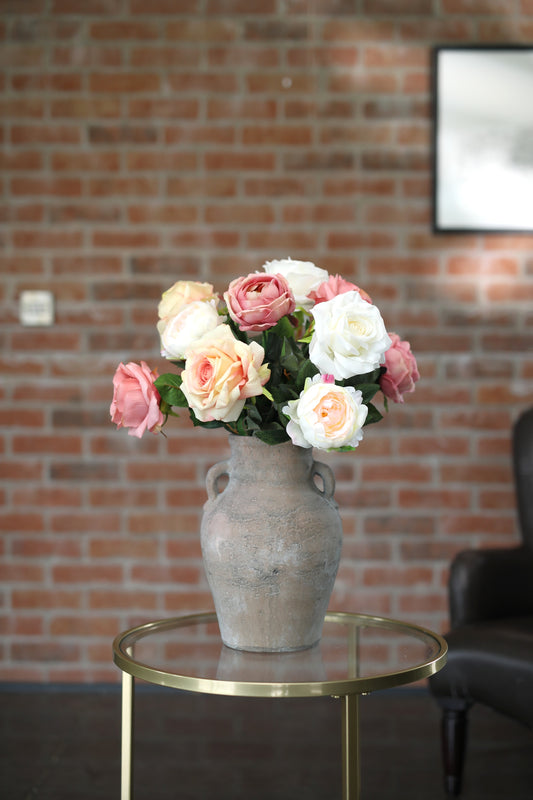 Faux peony and rose arrangement