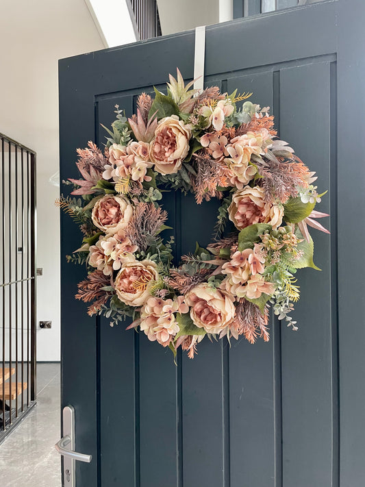 Autumn peony & hydrangea wreath