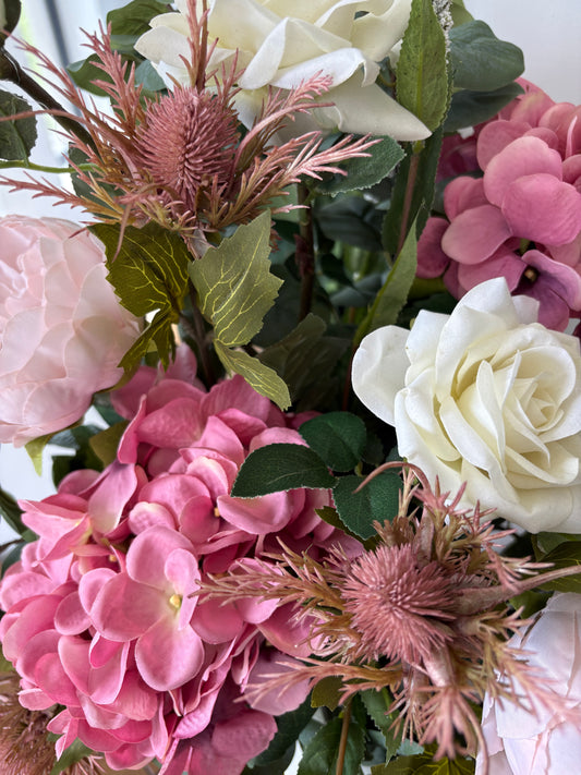 Soft pink hydrangea arrangement
