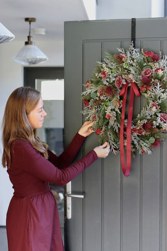 Faux Christmas rose wreath