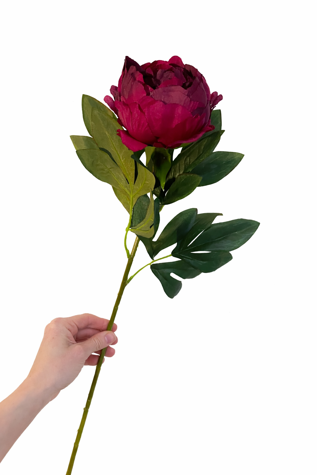 Faux deep pink peony stem