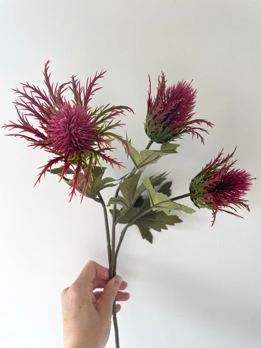 Faux burgundy teasel stem