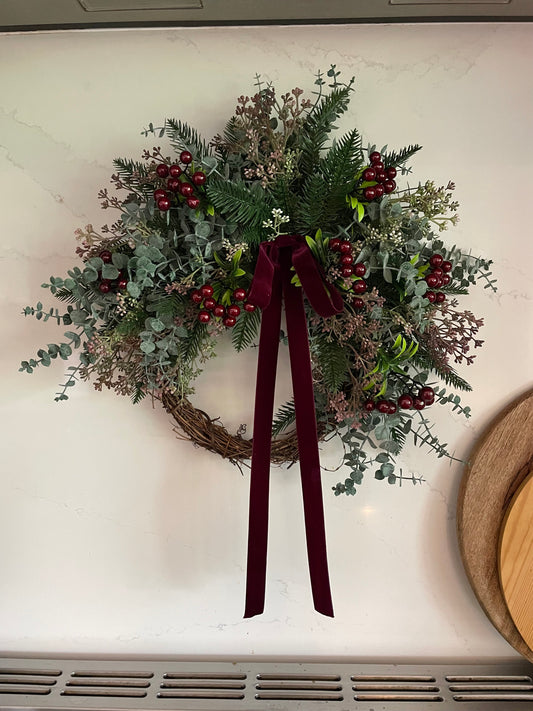 Wild burgundy berry half wreath