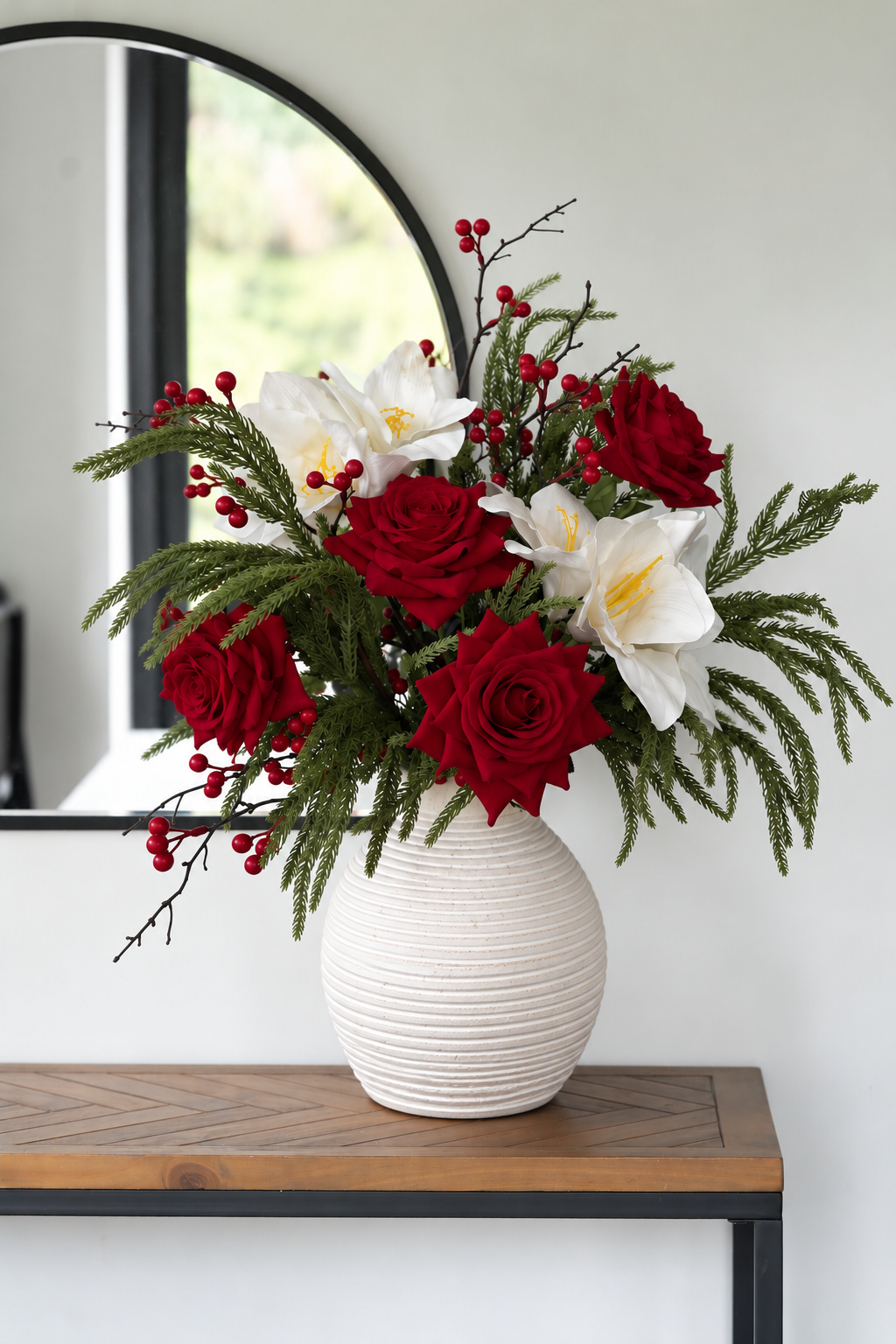 Faux amaryllis & rose arrangement