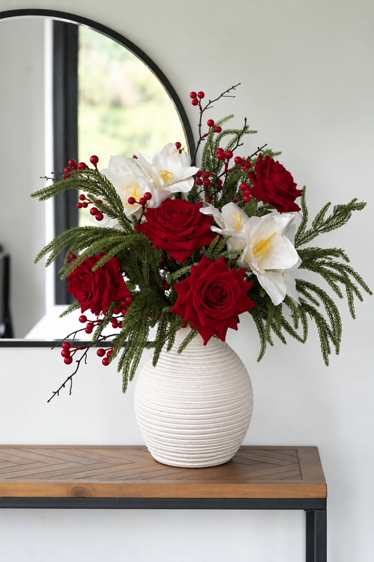 Faux amaryllis & rose arrangement