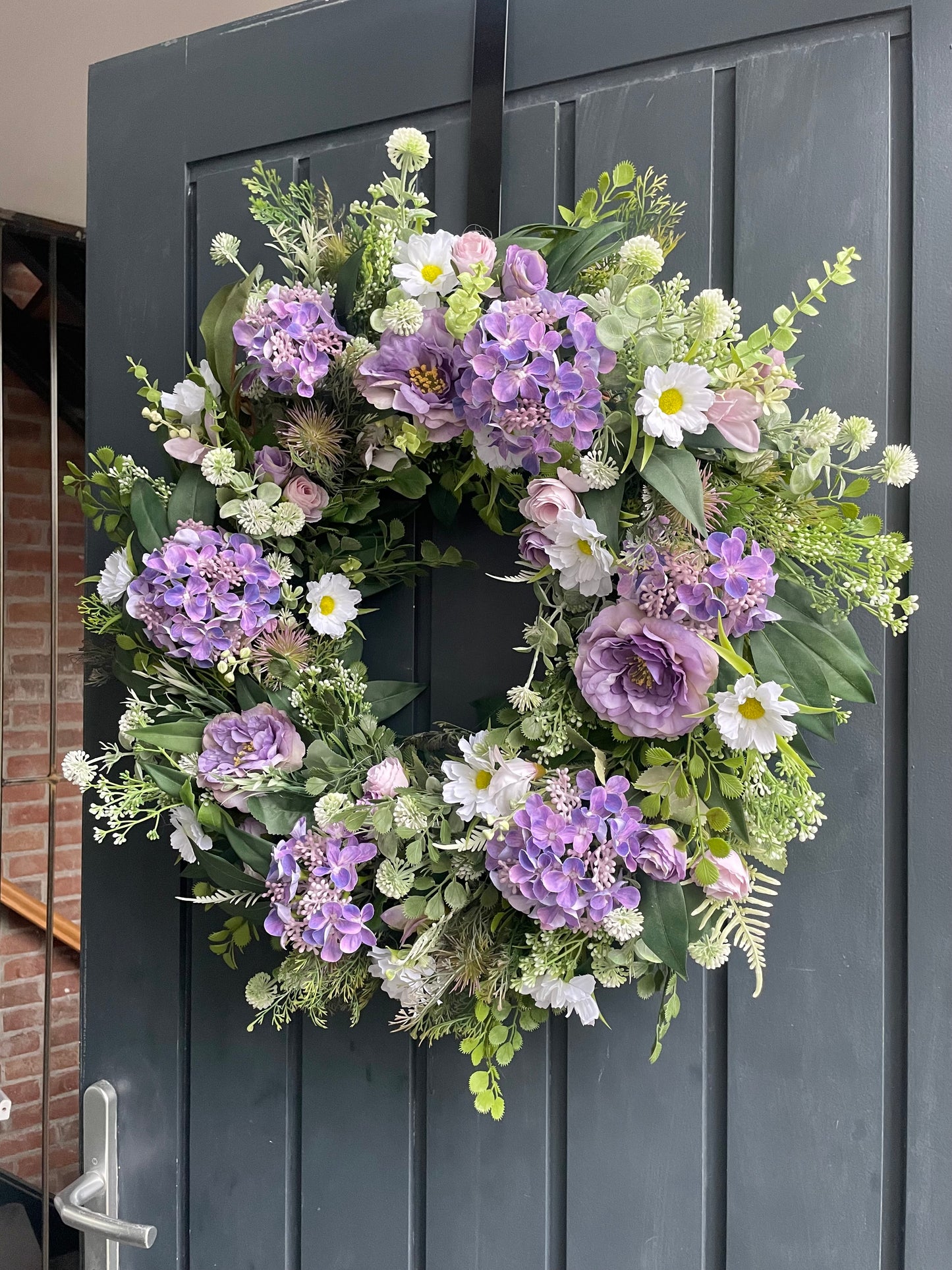 Faux lavender hydrangea wreath