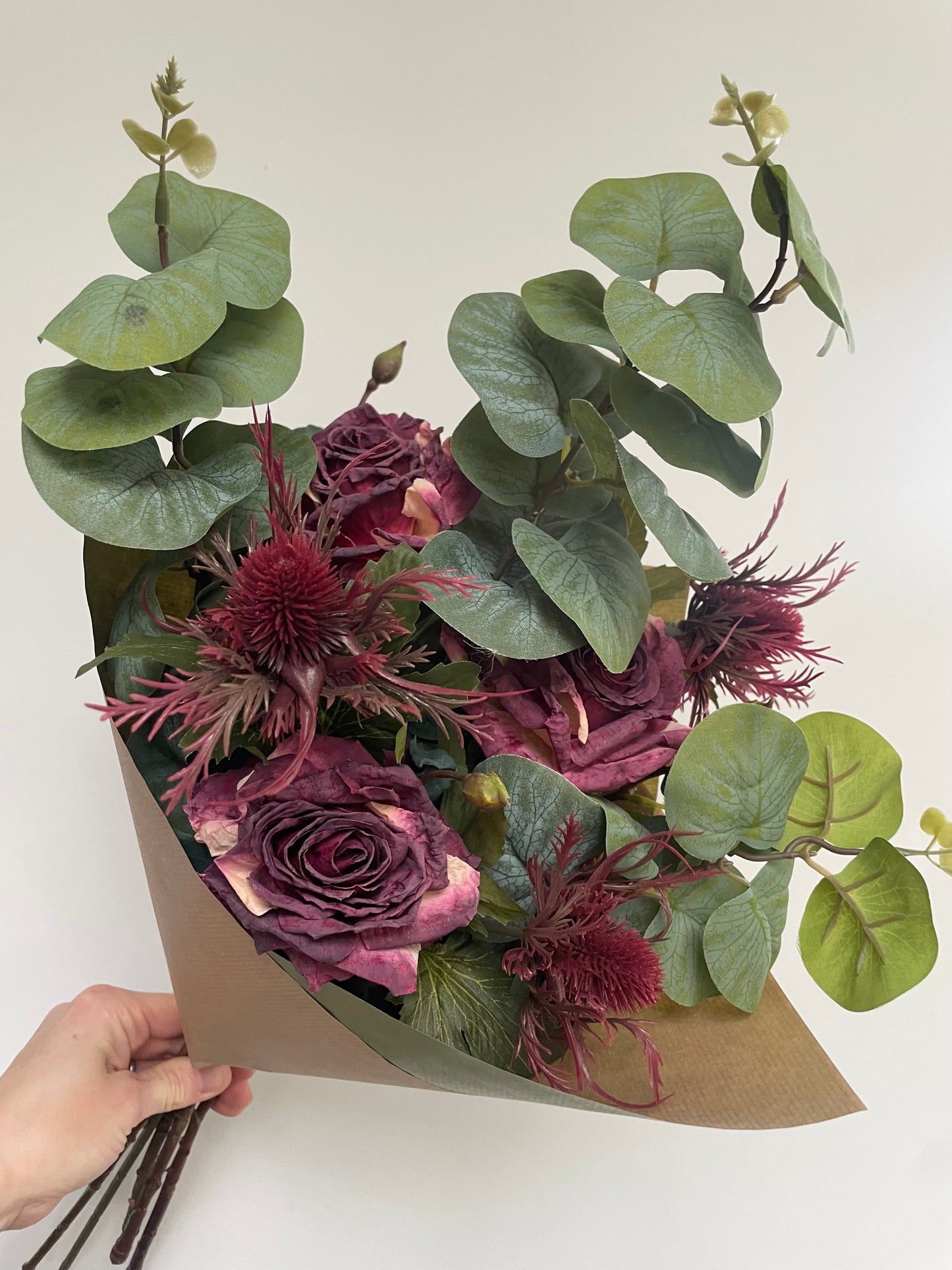 Faux burgundy rose posy