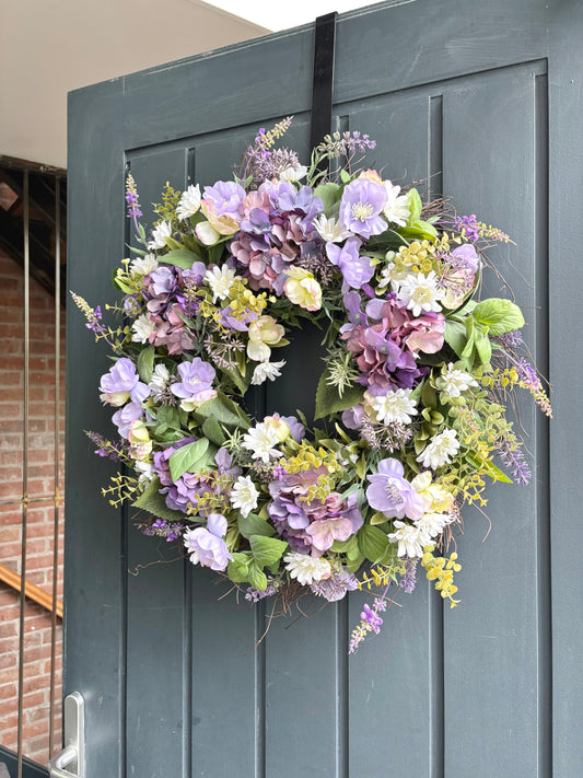 Faux lavender cottage garden wreath