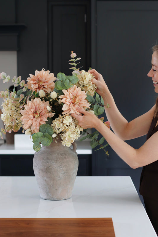 Faux Dahlia & Hydrangea arrangement