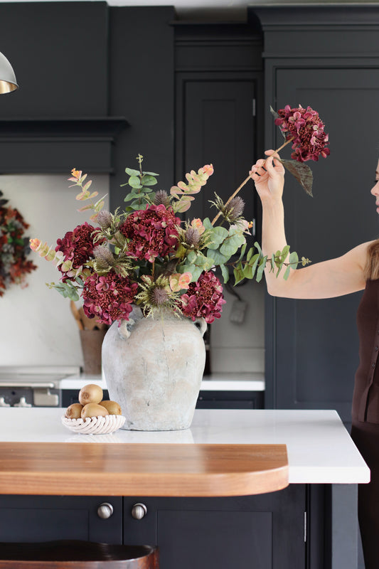 Faux burgundy hydrangea arrangement - deluxe