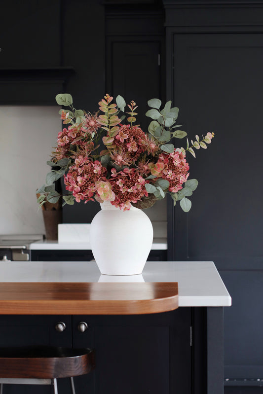 Faux dusky pink hydrangea arrangement