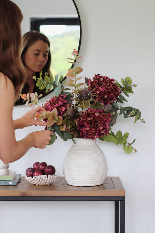 Faux burgundy hydrangea arrangement - premium