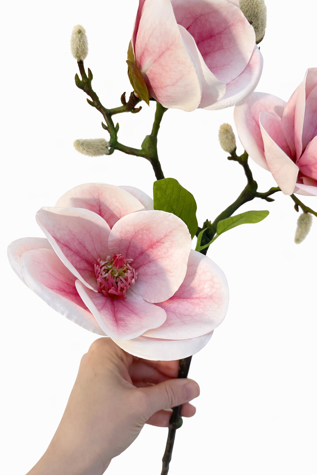 Faux pink magnolia stem