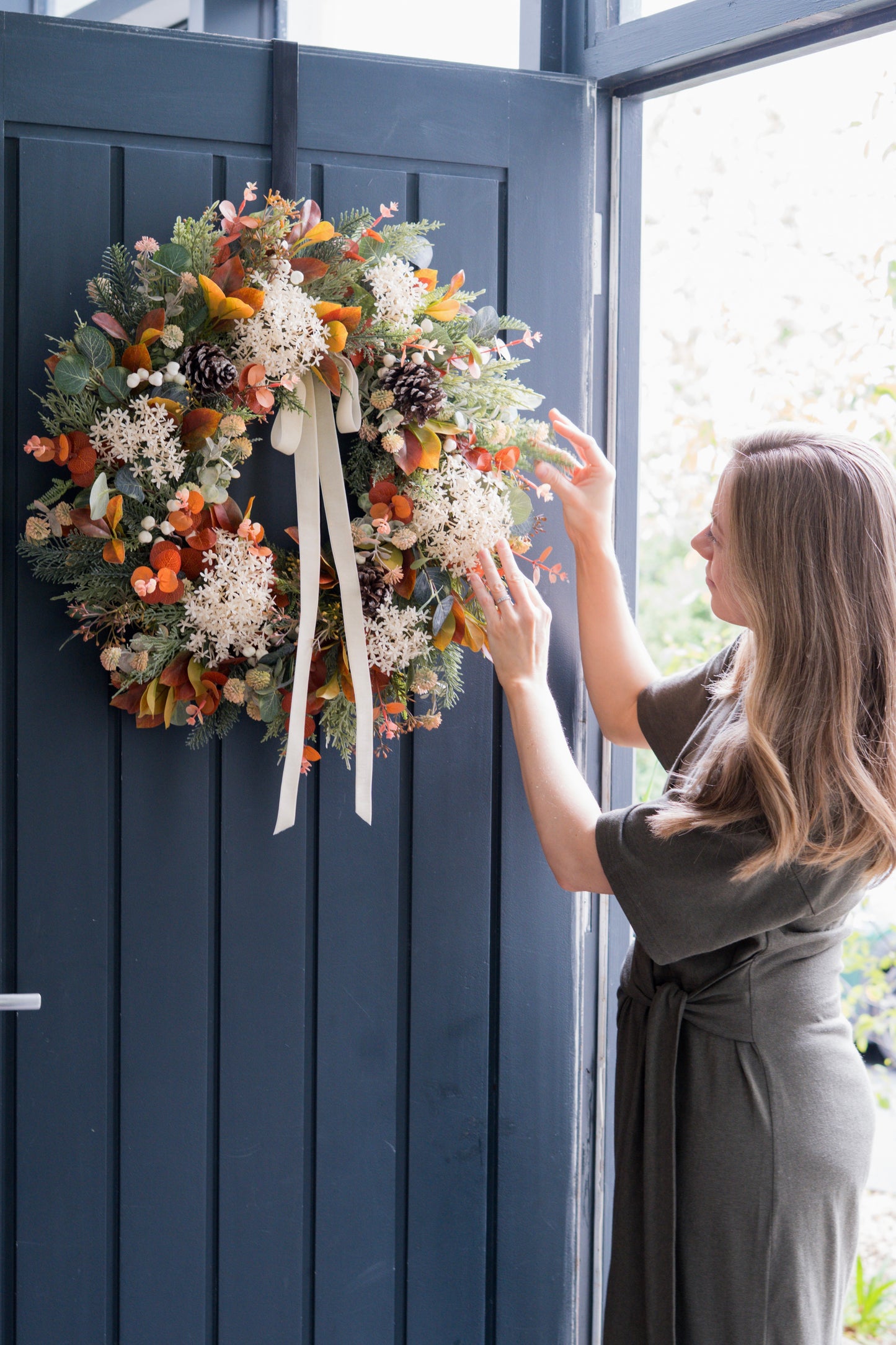 Faux ivory elderberry wreath