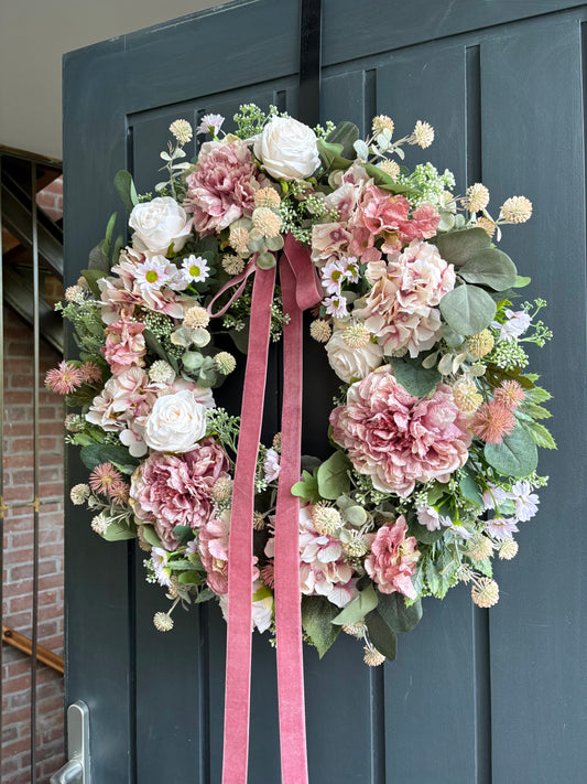 Faux dusky pink peony wreath