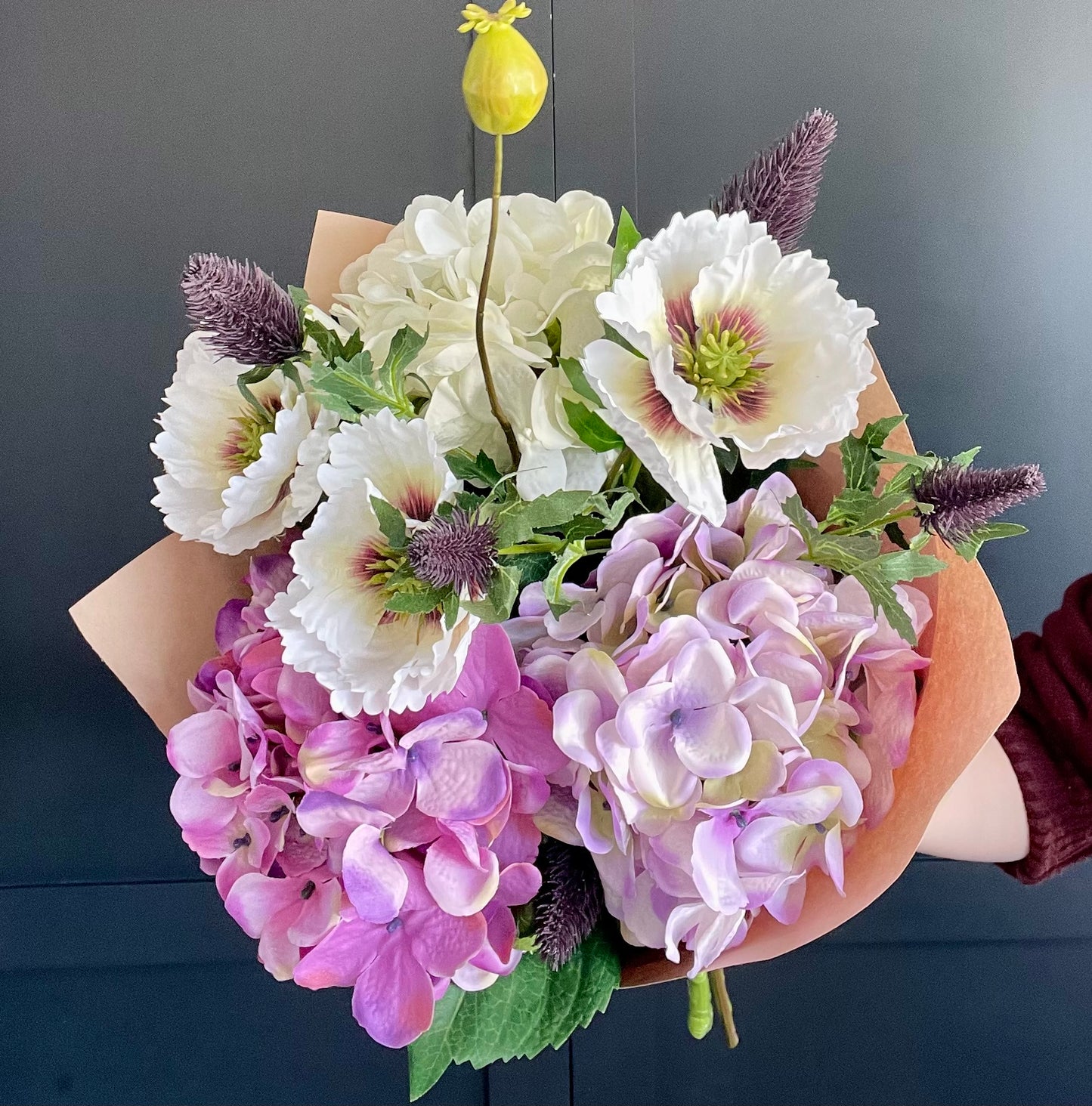 Hydrangea & poppy arrangement