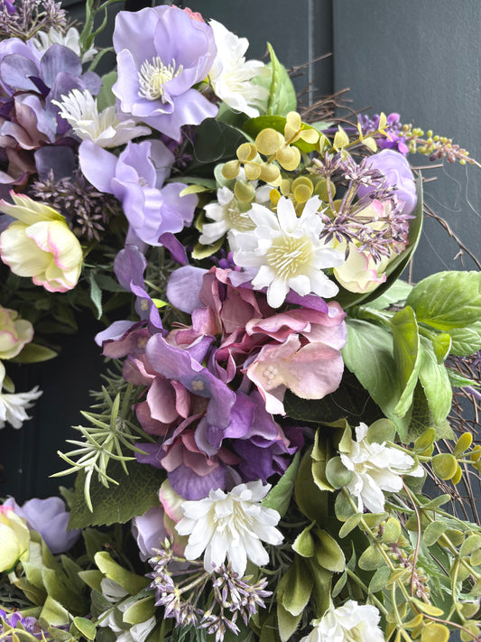 Faux lavender cottage garden wreath