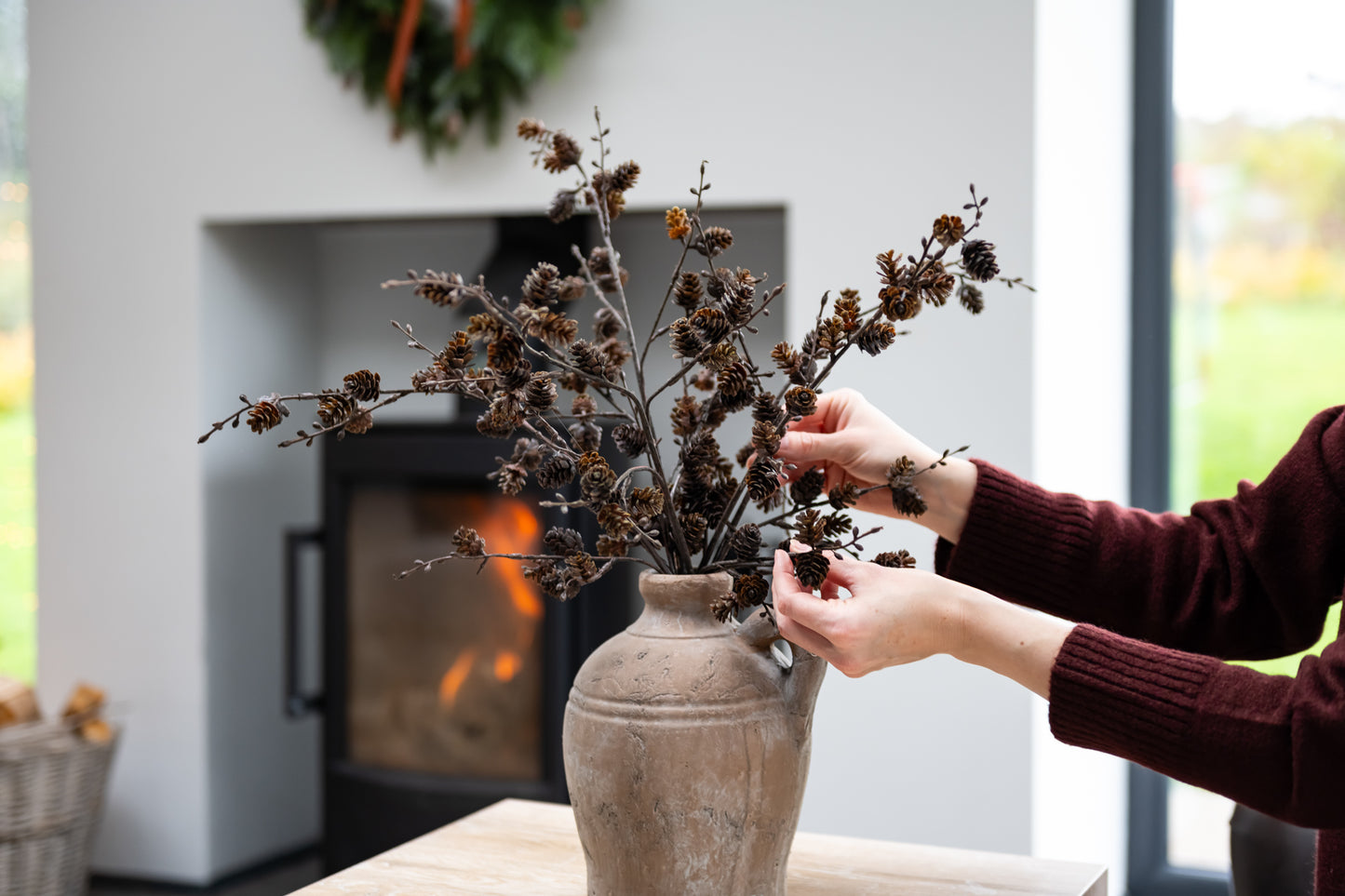 Faux pine cone arrangement