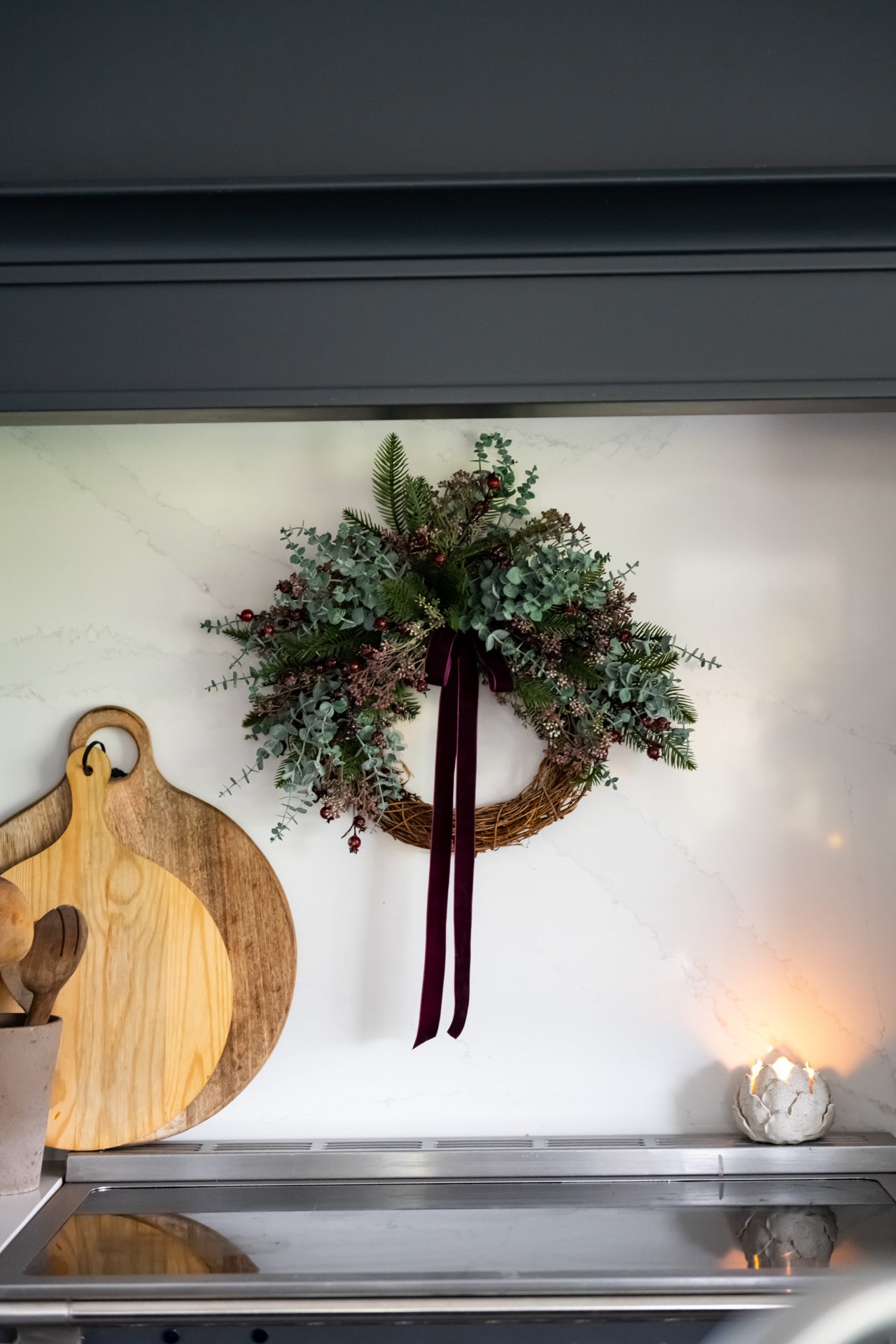 Wild burgundy berry half wreath