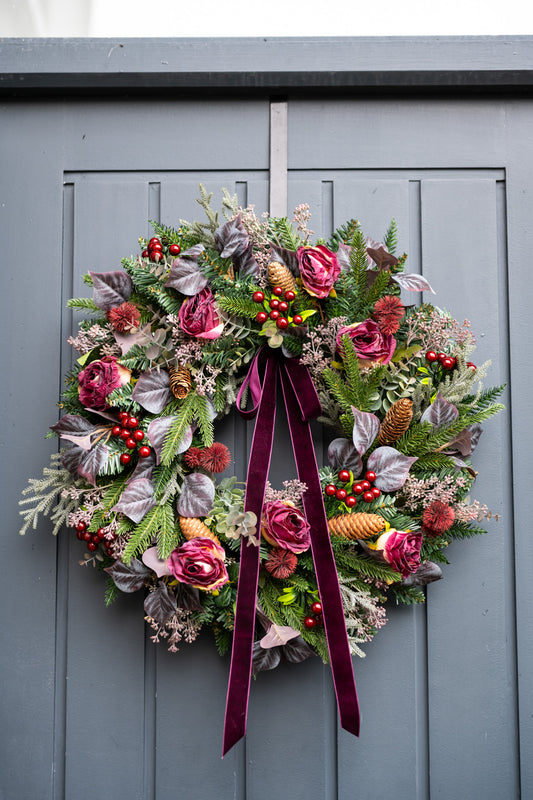Faux Christmas Rose wreath