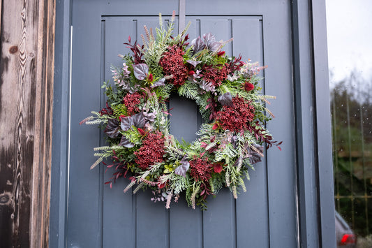 Faux mulberry pine wreath