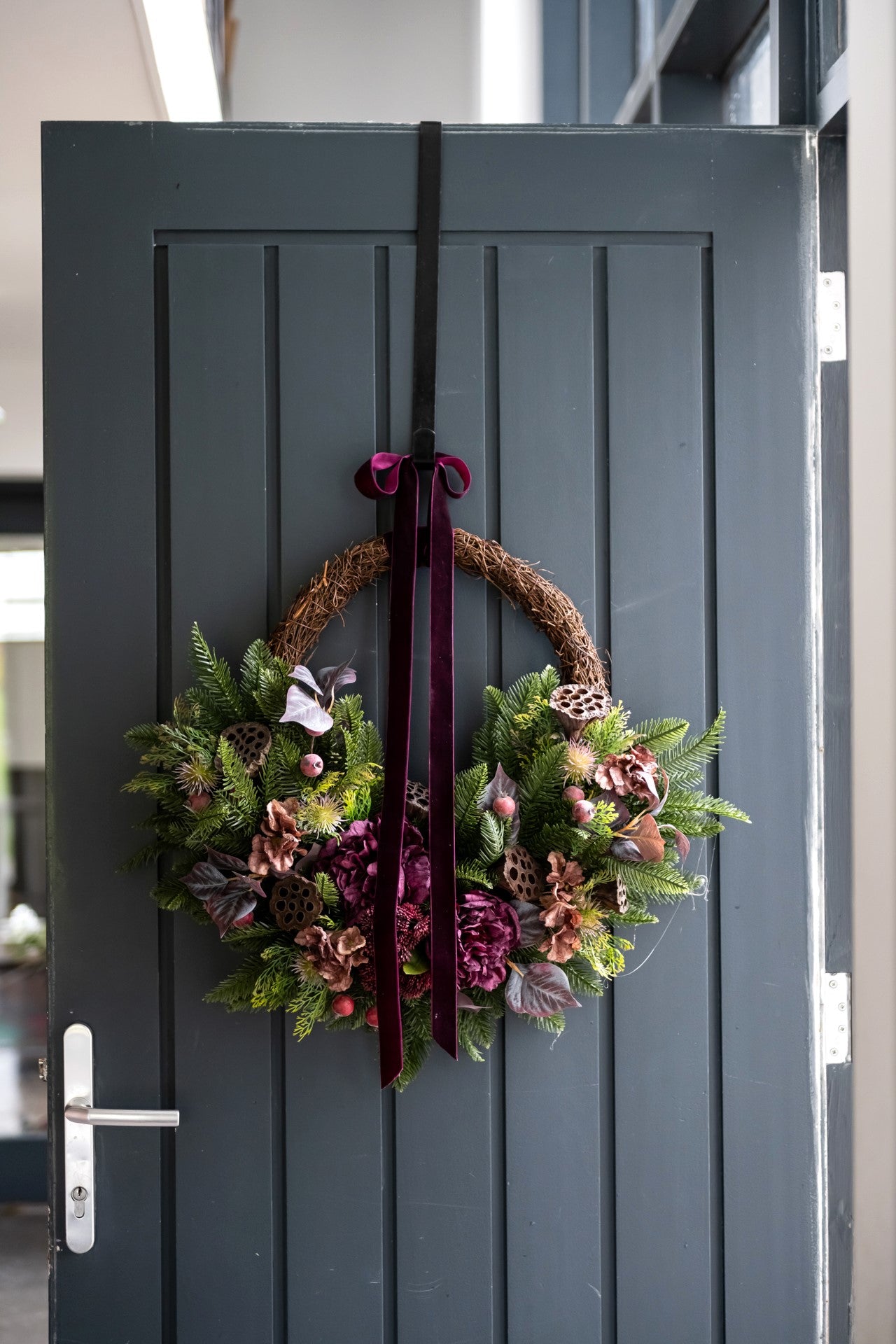 Faux half mulberry peony wreath