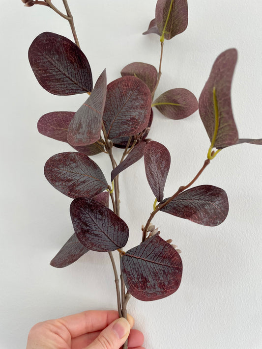 Faux burgundy eucalyptus stem