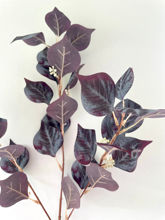 Faux burgundy eucalyptus stem