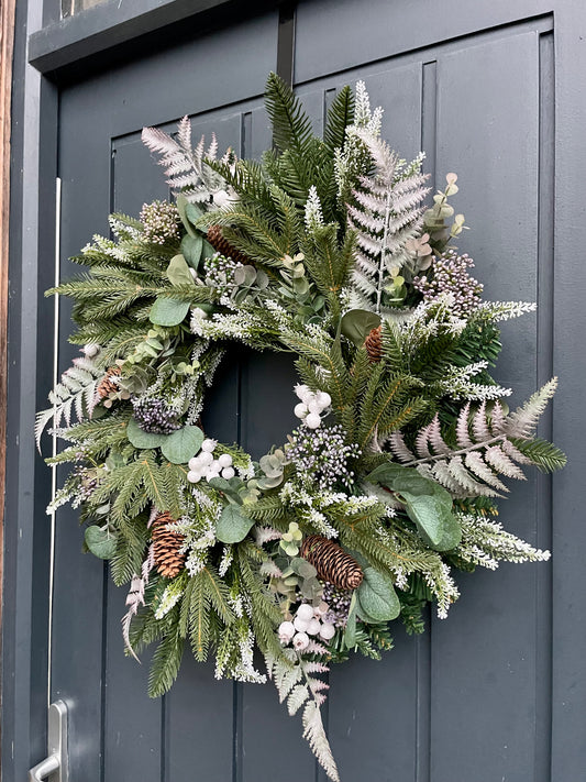 Faux white berry foliage wreath