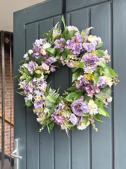 Faux hydrangea & wildflower wreath