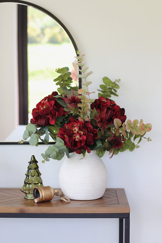 Rich red hydrangea arrangement