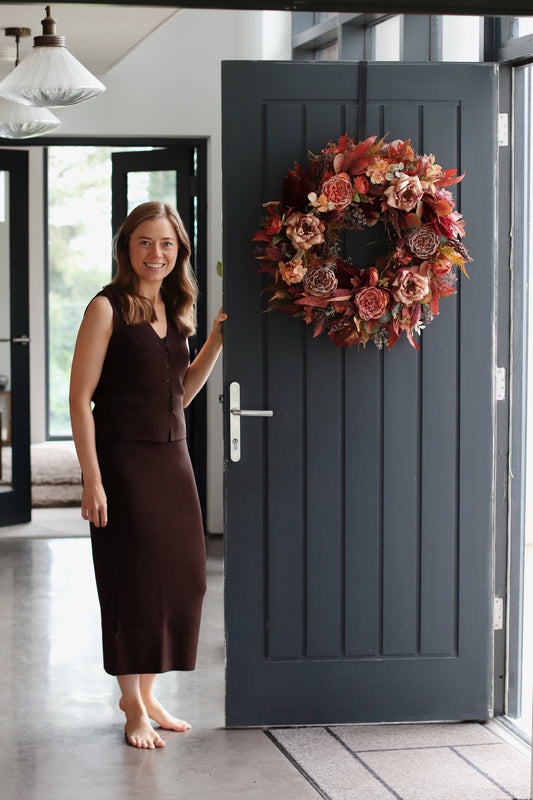 Pre-order: Faux autumn peony and rose wreath