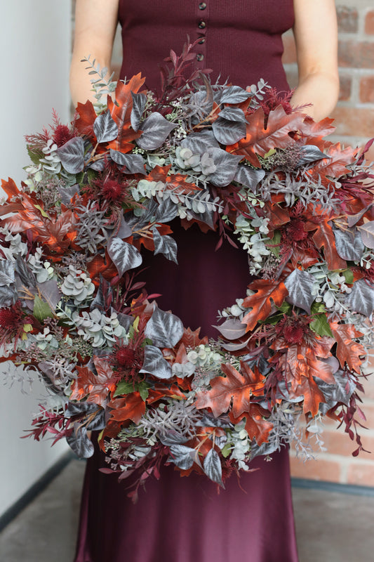 Faux autumn mulberry wreath