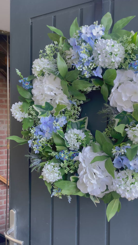 Faux Blue & white hydrangea wreath