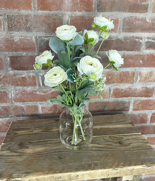 Ranunculus arrangement with vase